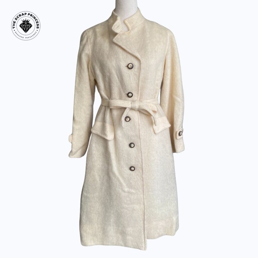 Vintage 1950s Cricket New York Mohair Wool Belted Trench Coat, Size 8